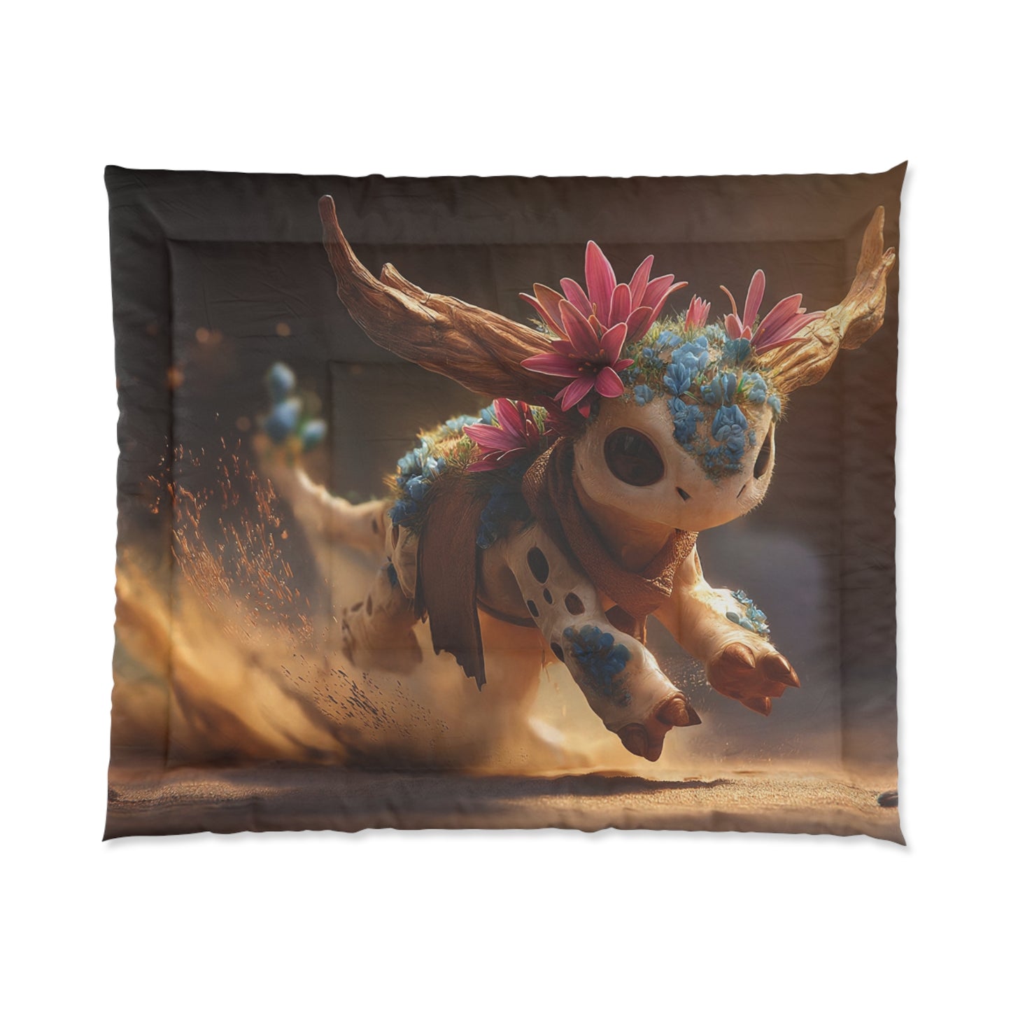 Flower-Crowned Desert Runner Comforter – Sunlit Sandstorm Whimsy