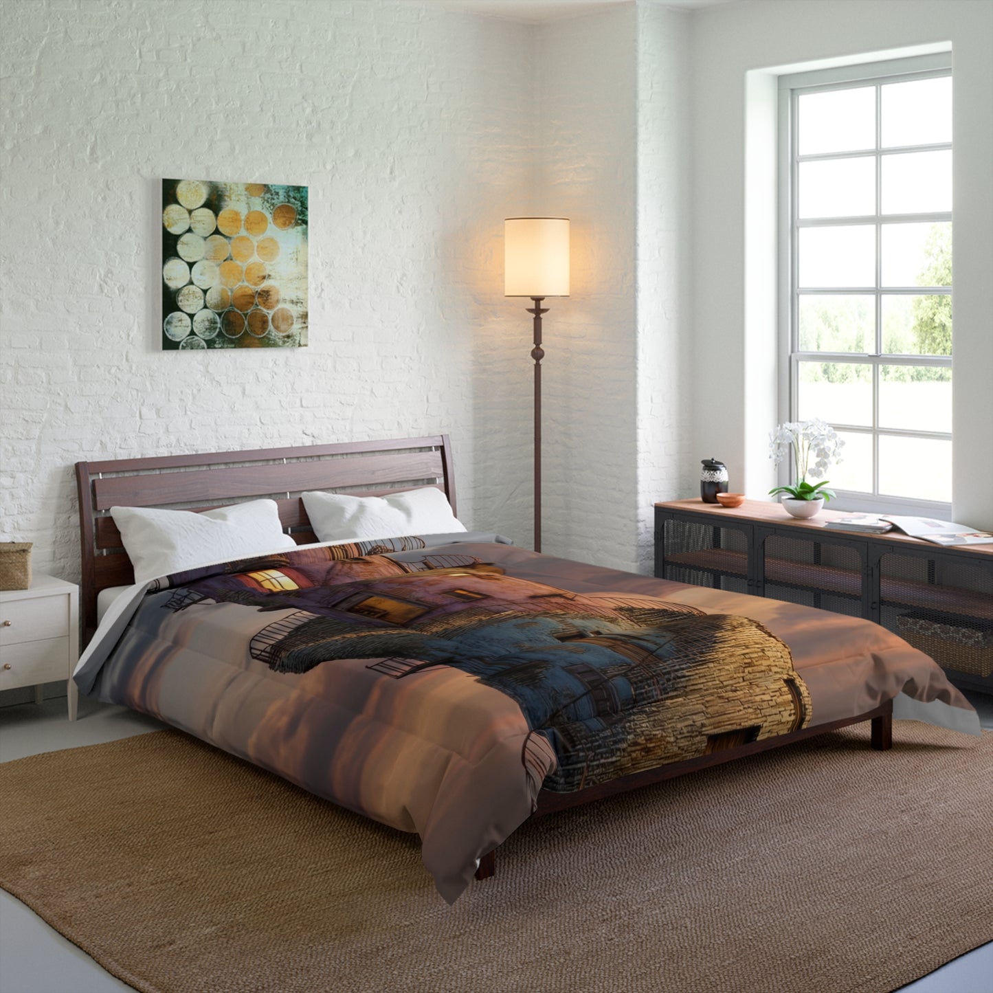 Twilight Lighthouse Comforter – Warm Glow on Rockbound Coast
