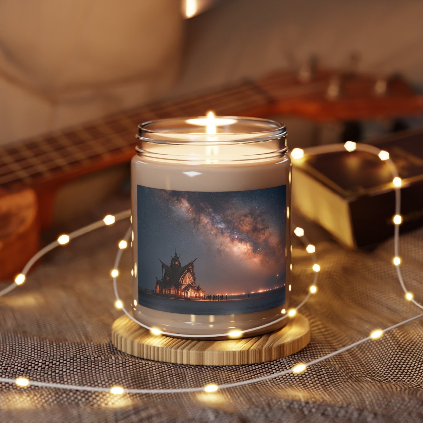 Starlit Cathedral Scented Soy Candles with White Lid, 9oz – Celestial Worship in Amber Light