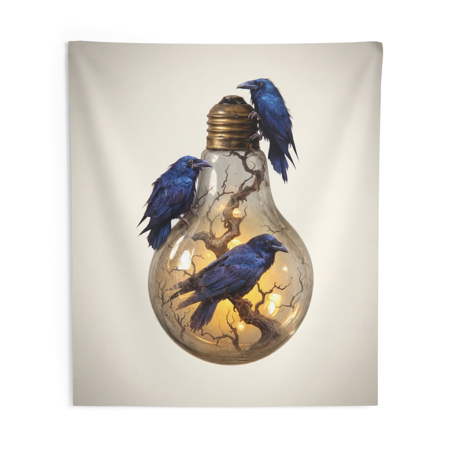 Ravens in the Lightbulb Indoor Wall Tapestries – Whispers of Forgotten Wisdom
