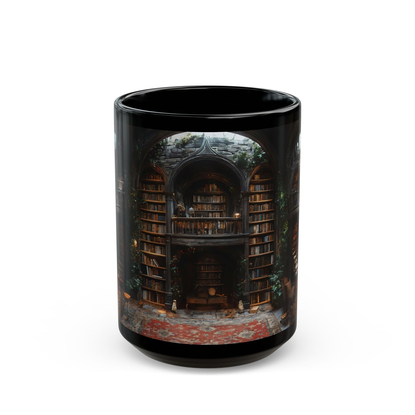 Gothic Library Black Mug – Whispers of Forgotten Pages