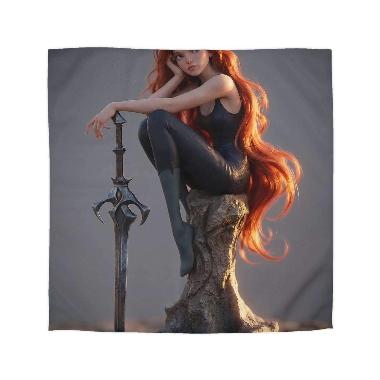 Crimson Sentinel Microfiber Duvet Cover – Sunset Resting on a Weathered Stone