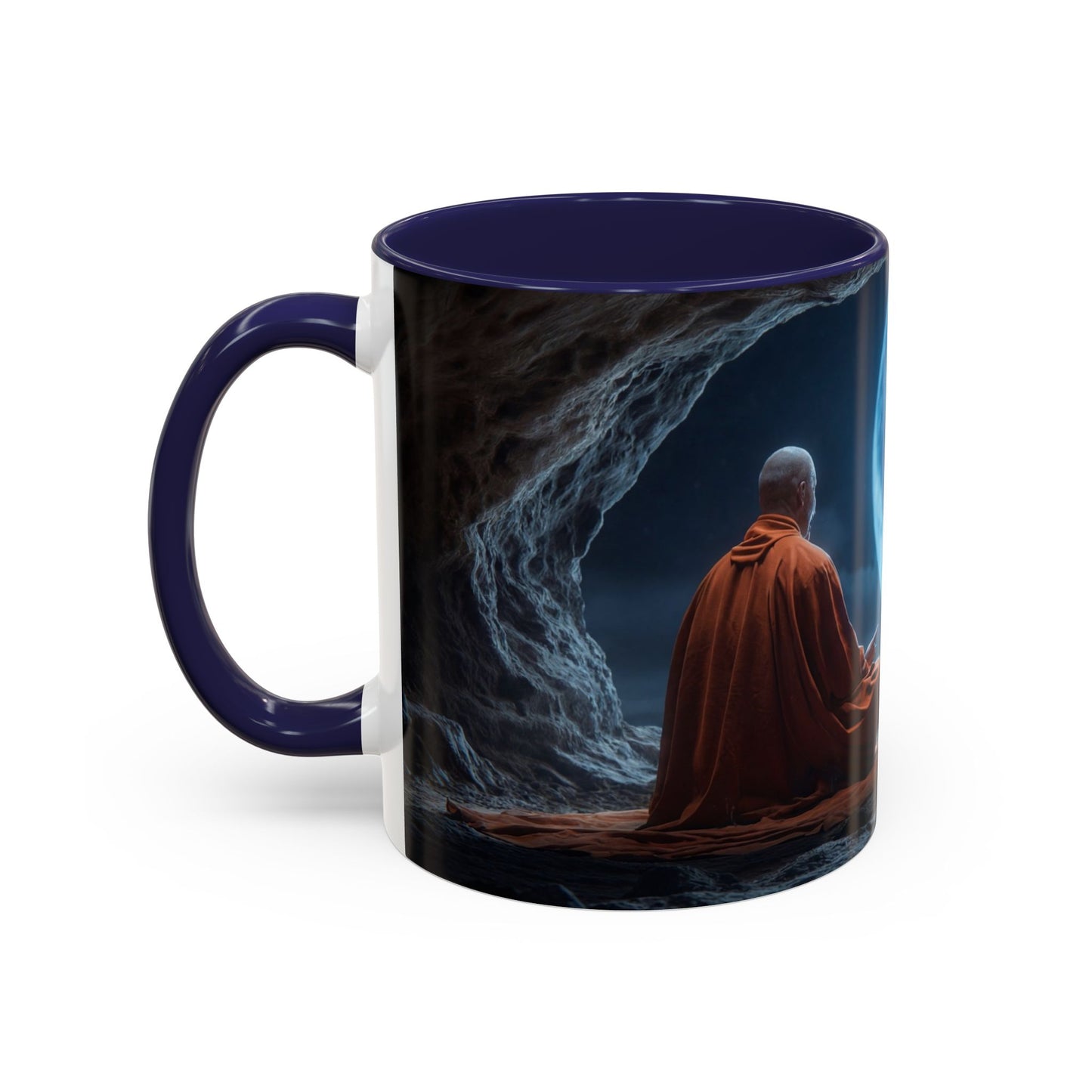 Moonlit Monk Meditation Mug – Serene Nightwatcher in Cave
