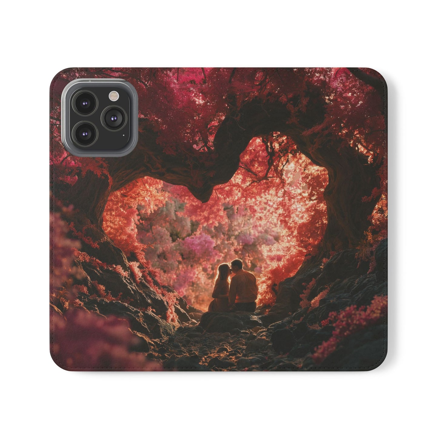 Crimson Arch Flip Cases – Heart-Shaped Canopy Romance