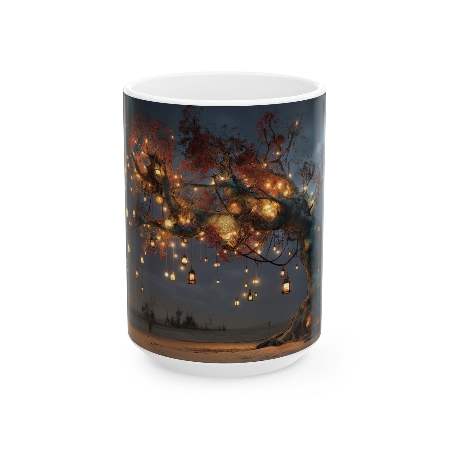 Lantern Tree Ceramic Mug – Desert Night Glow in a Gilded Canopy