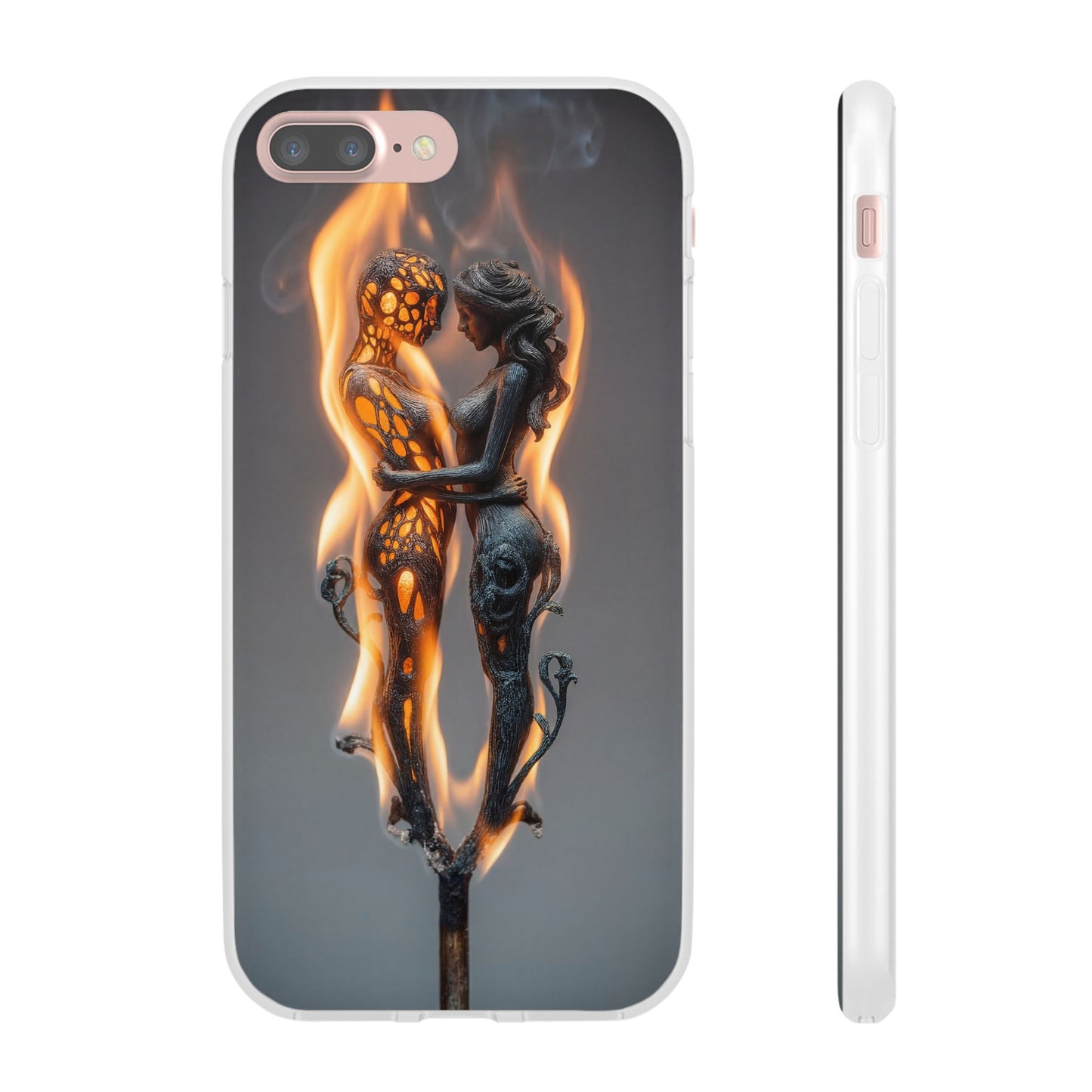 Flame-Embraced Lovers Flexi Cases – Intimate Glow Within the Fire