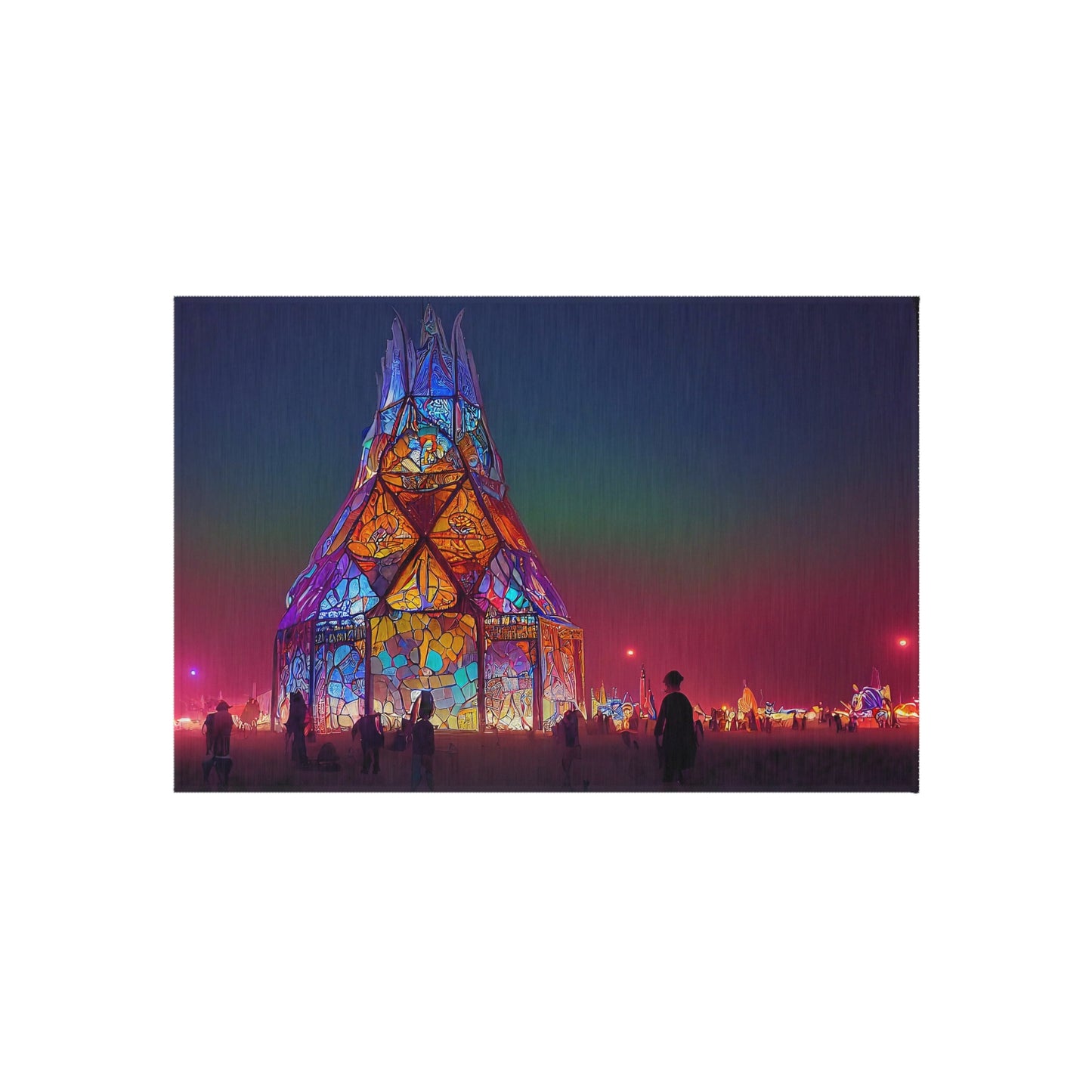 stained glass cathedral at burning man at night - Outdoor Rug