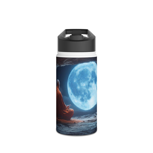 Moonlit Monk Meditation Bottle – Serene Cave Ritual Stainless Steel Water Bottle, Standard Lid