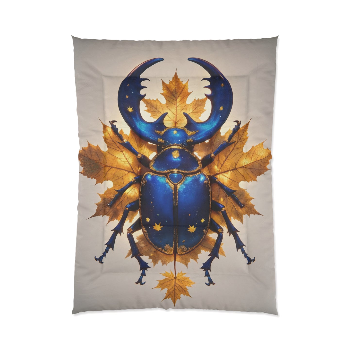 Celestial Beetle Comforter – Starry Blue Guardian Among Autumn Leaves