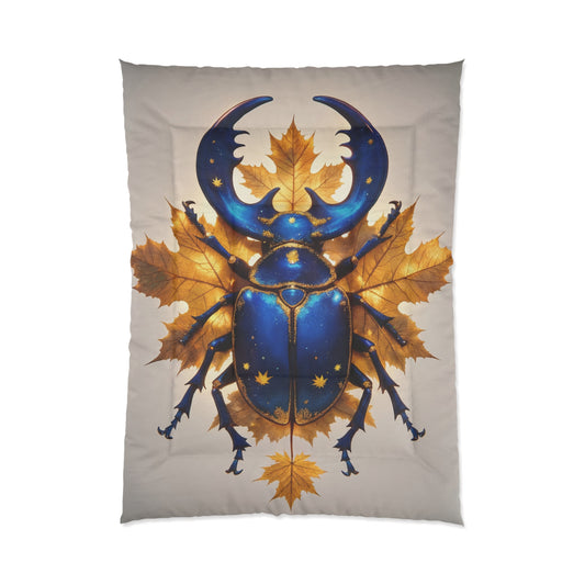 Celestial Beetle Comforter – Starry Blue Guardian Among Autumn Leaves