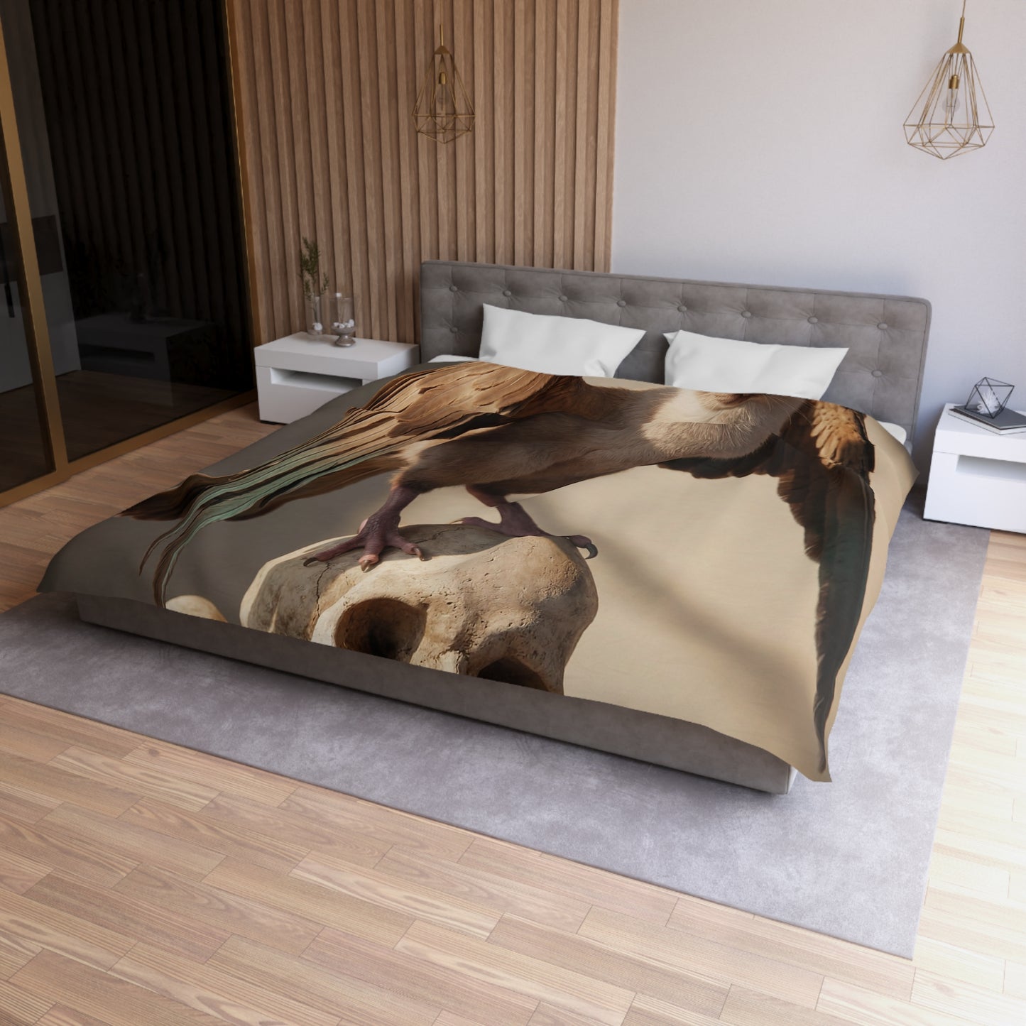 Winged Siamese Cat Duvet Cover – Sunlit Guardian of the Bone Altar