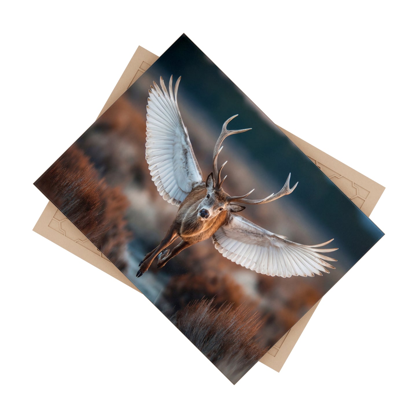 Winged Stag Ceramic Photo Tile – Forest Spirit in Flight