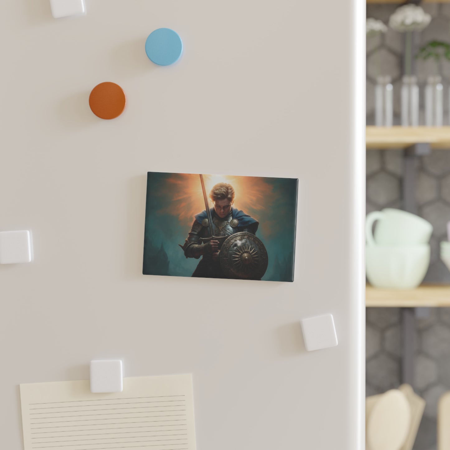 Radiant Knight Button Magnet, Rectangle (1 & 10 pcs) – Dawn’s Last Light Before Battle