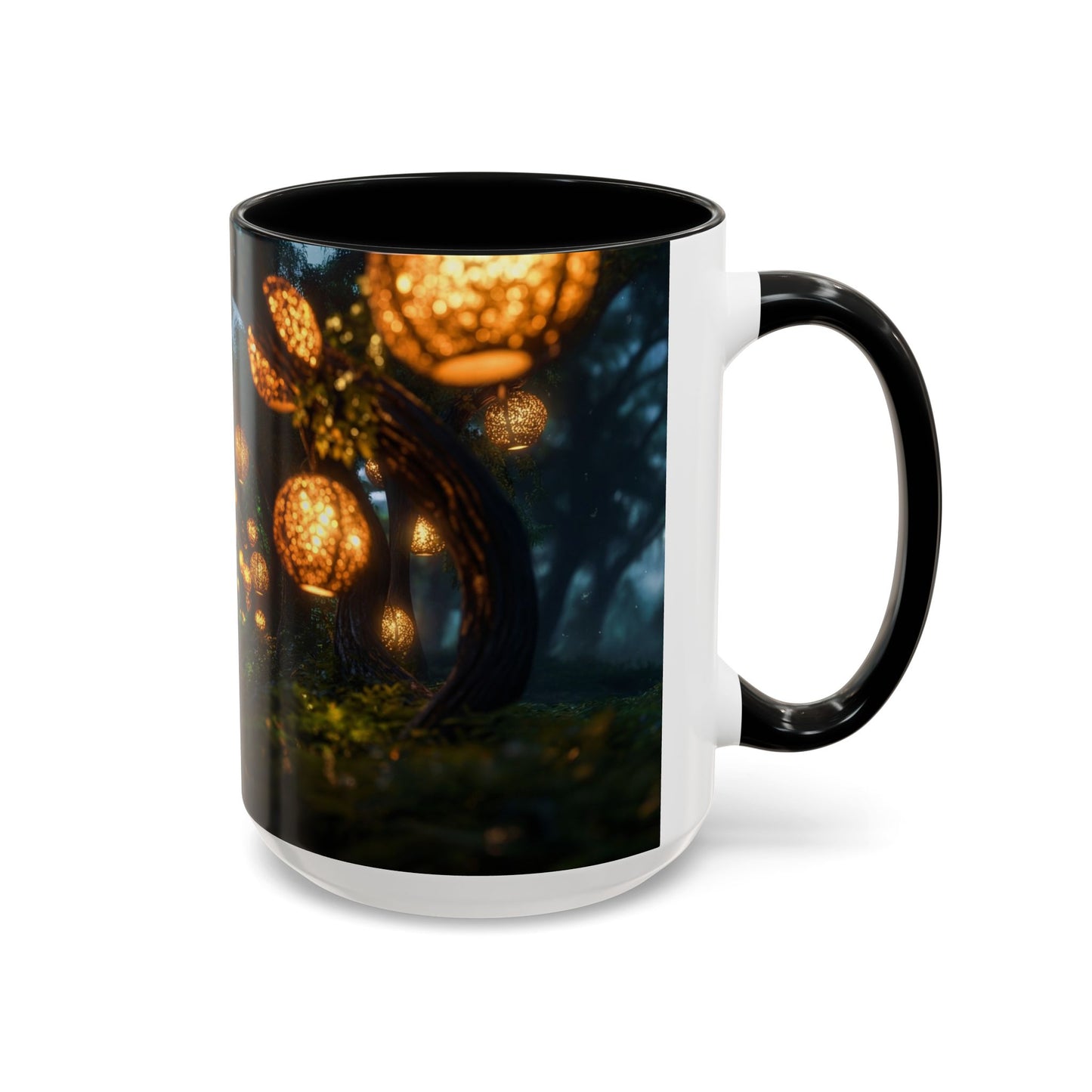 Luminous Forest Path Accent Coffee Mug (11, 15oz) – Warm Glow Through Ancient Branches