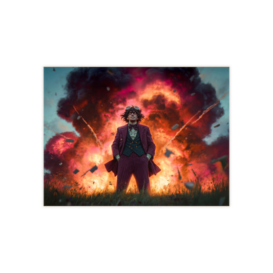 Mad Scientist in Explosive Garden Ceramic Photo Tile – Calm Amidst the Conflagration