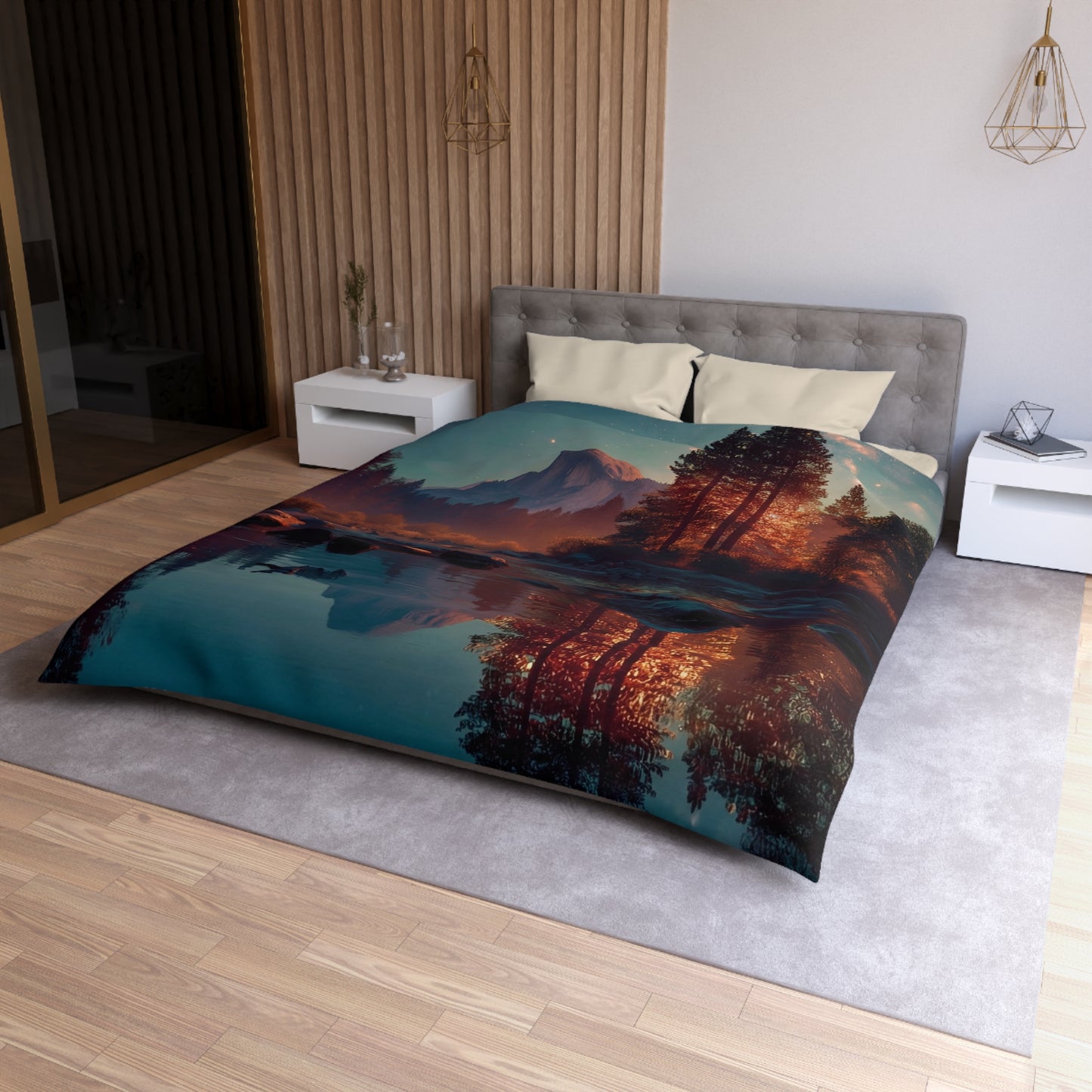 Starlit River Valley Microfiber Duvet Cover – Half Dome’s Twilight Reflection