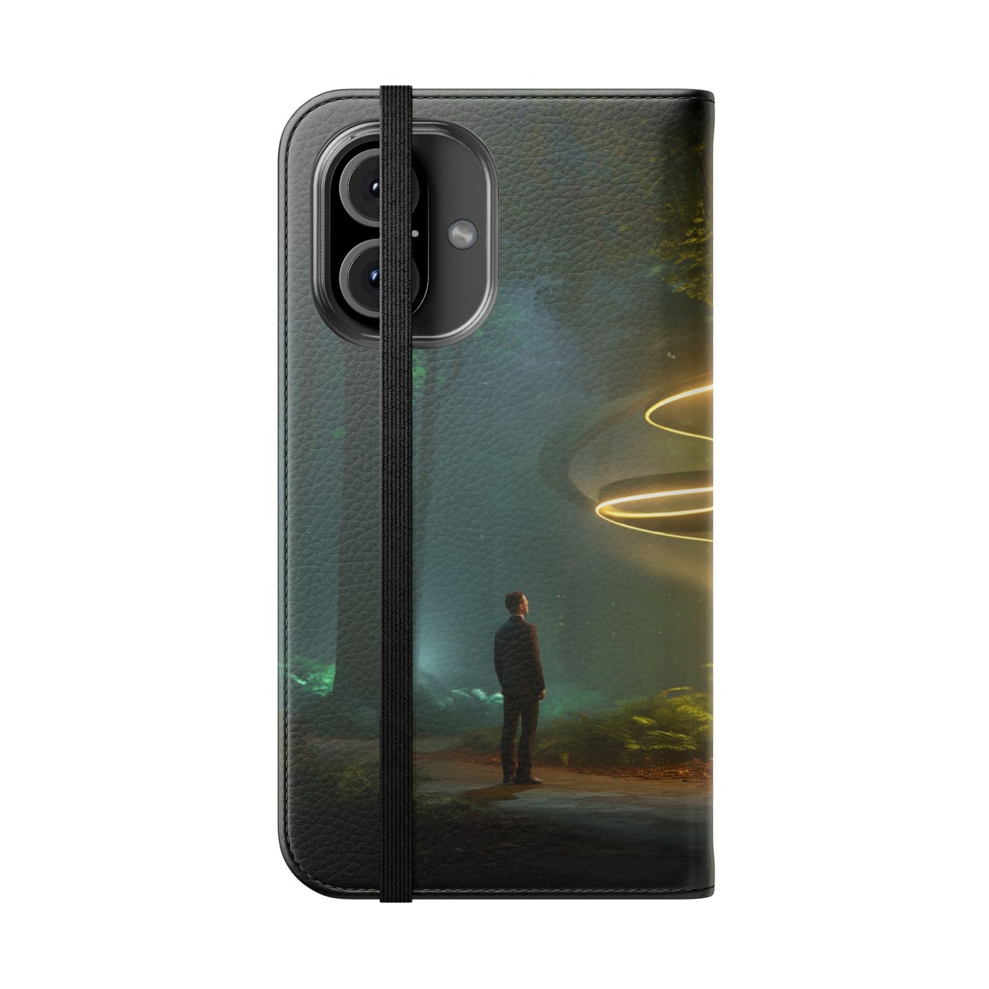 Luminous Spiral Forest Flip Cases – Golden Light Rings Mystery Scene