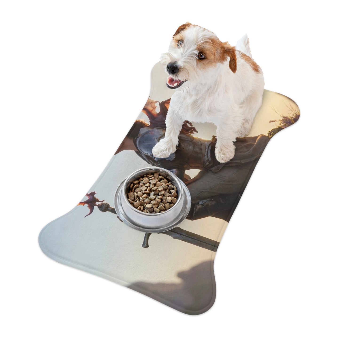 Dragon Knight Pet Feeding Mats – Sunset Sentinel with Winged Companion
