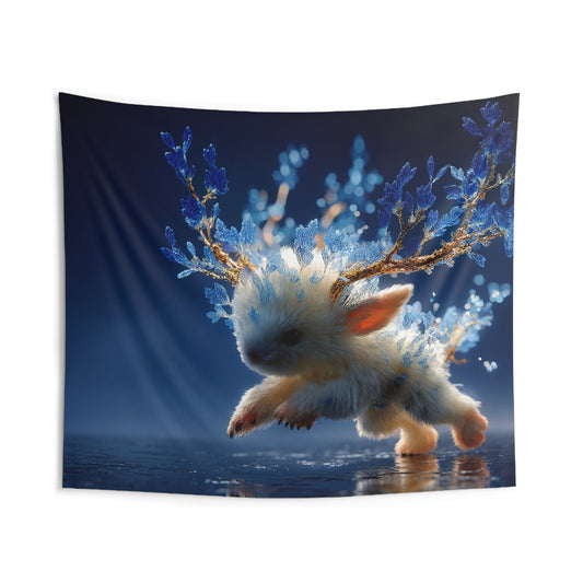 Frostbloom Bunny Indoor Wall Tapestries – Dancing with Ice-Glitter Branches