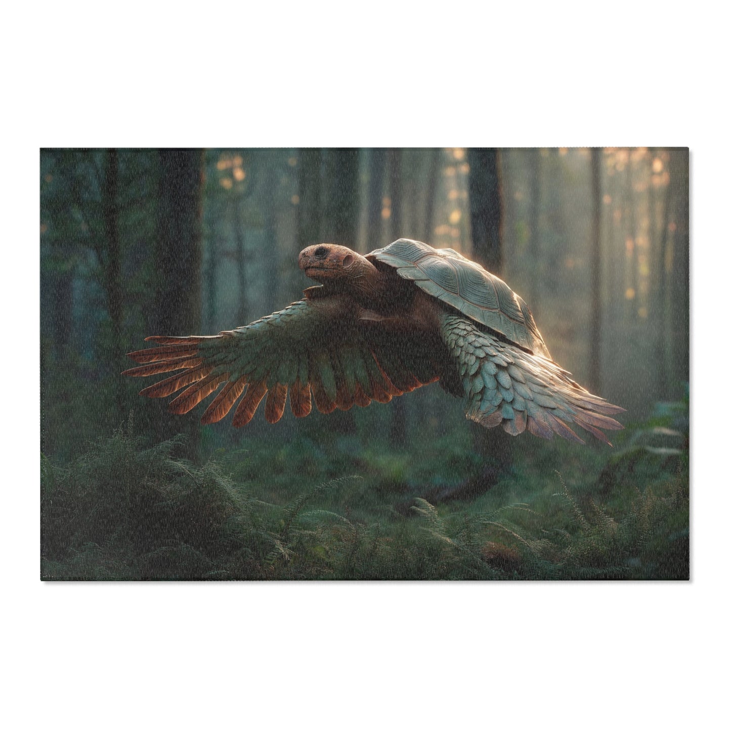 Winged Tortoise Forest Rug – Sunlit Canopy Flight Dreamscape