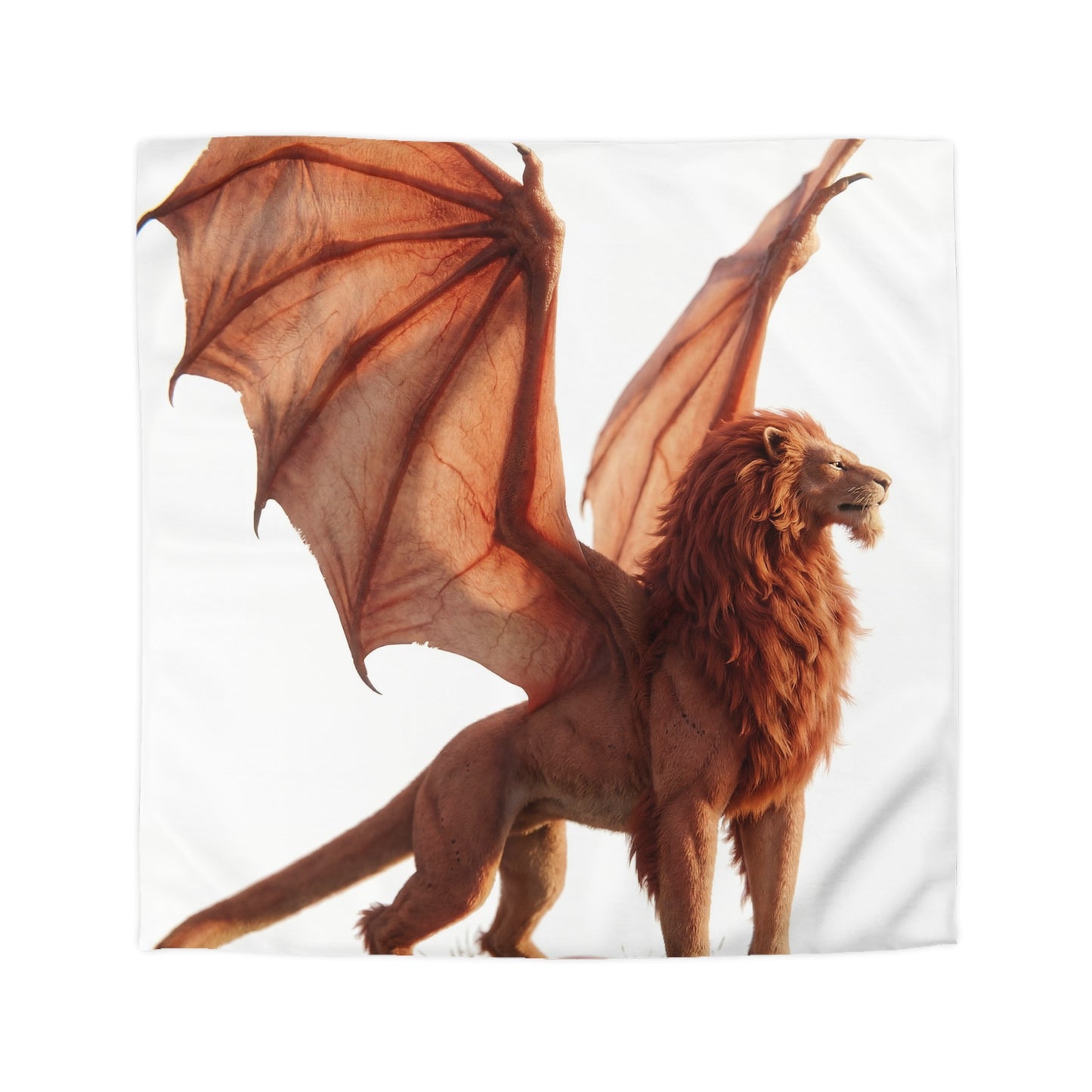 Winged Lion Sentinel Microfiber Duvet Cover – Sunset Throne of Warmth