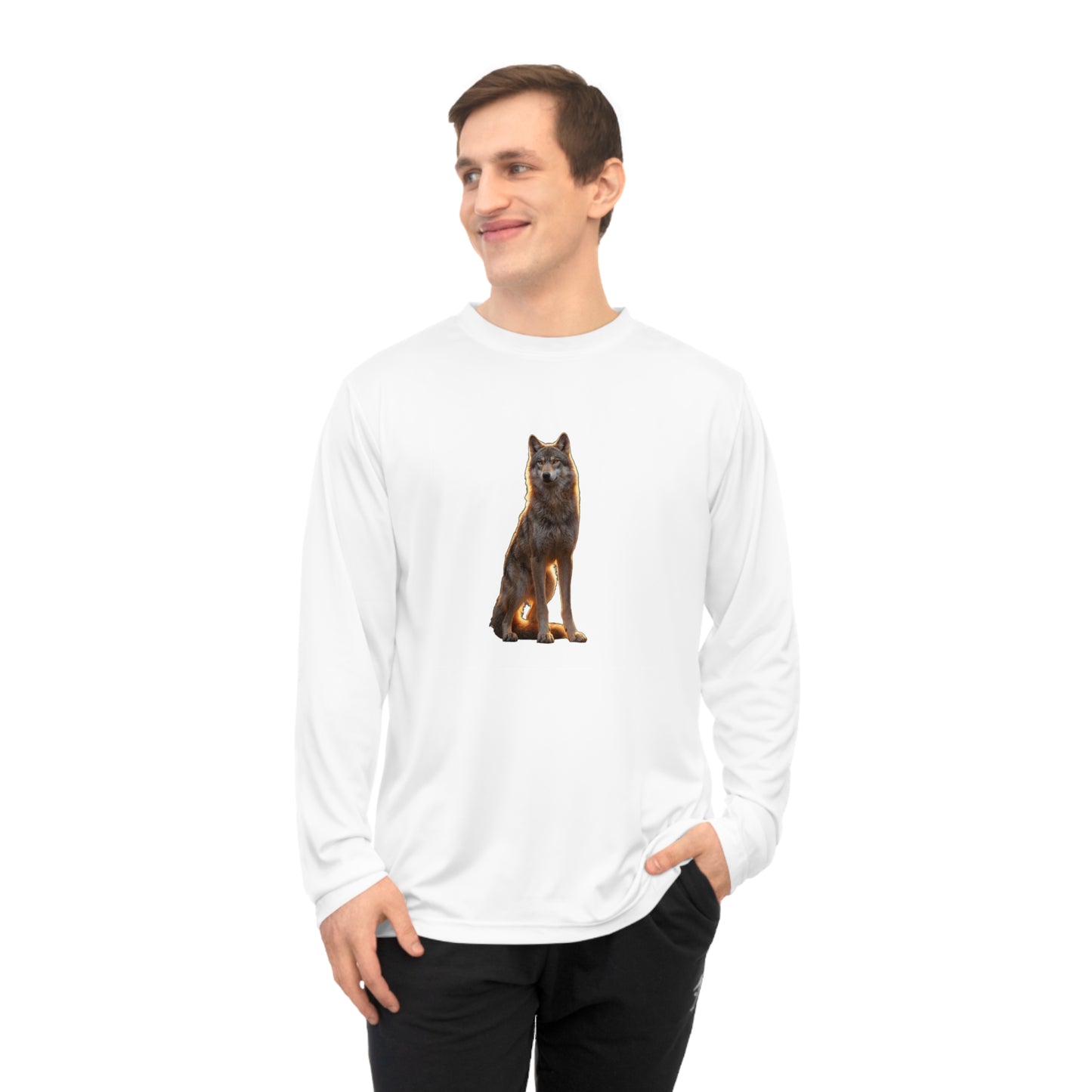 Golden Hour Wolf Unisex Performance Long Sleeve Shirt – Silent Watcher at Twilight