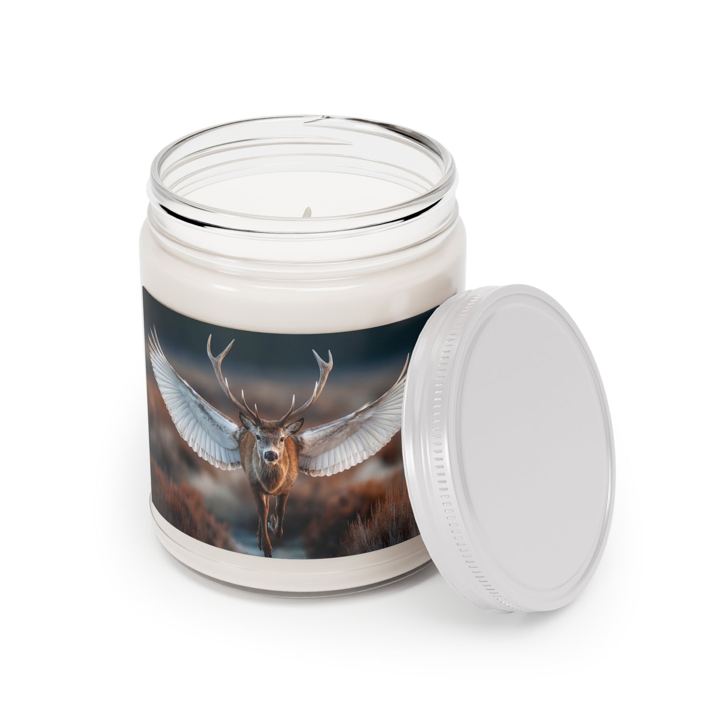 Winged Stag Scented Soy Candles with White Lid, 9oz – Flight Through Autumn’s Embers