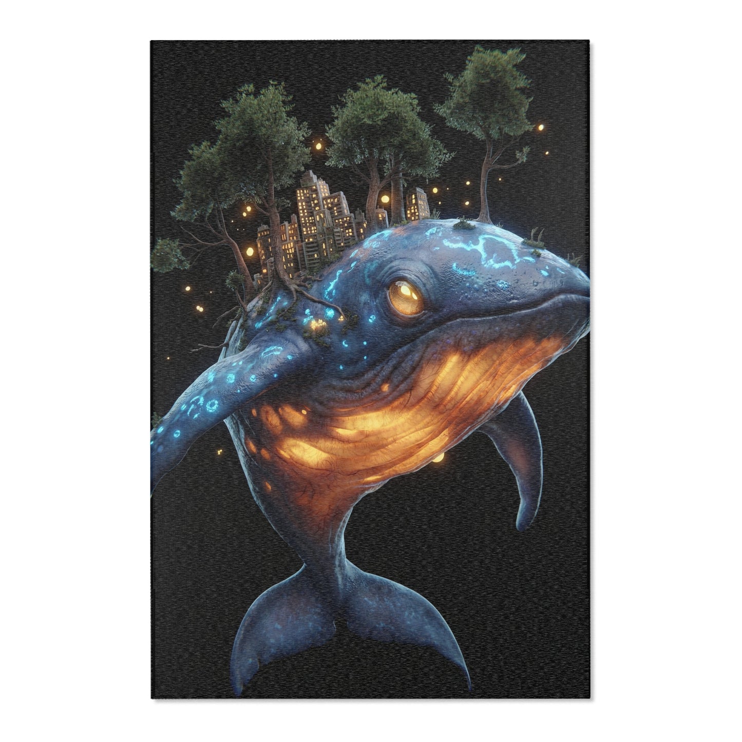 Whalesong Sanctuary Area Rug – Bioluminescent City on a Whale’s Back