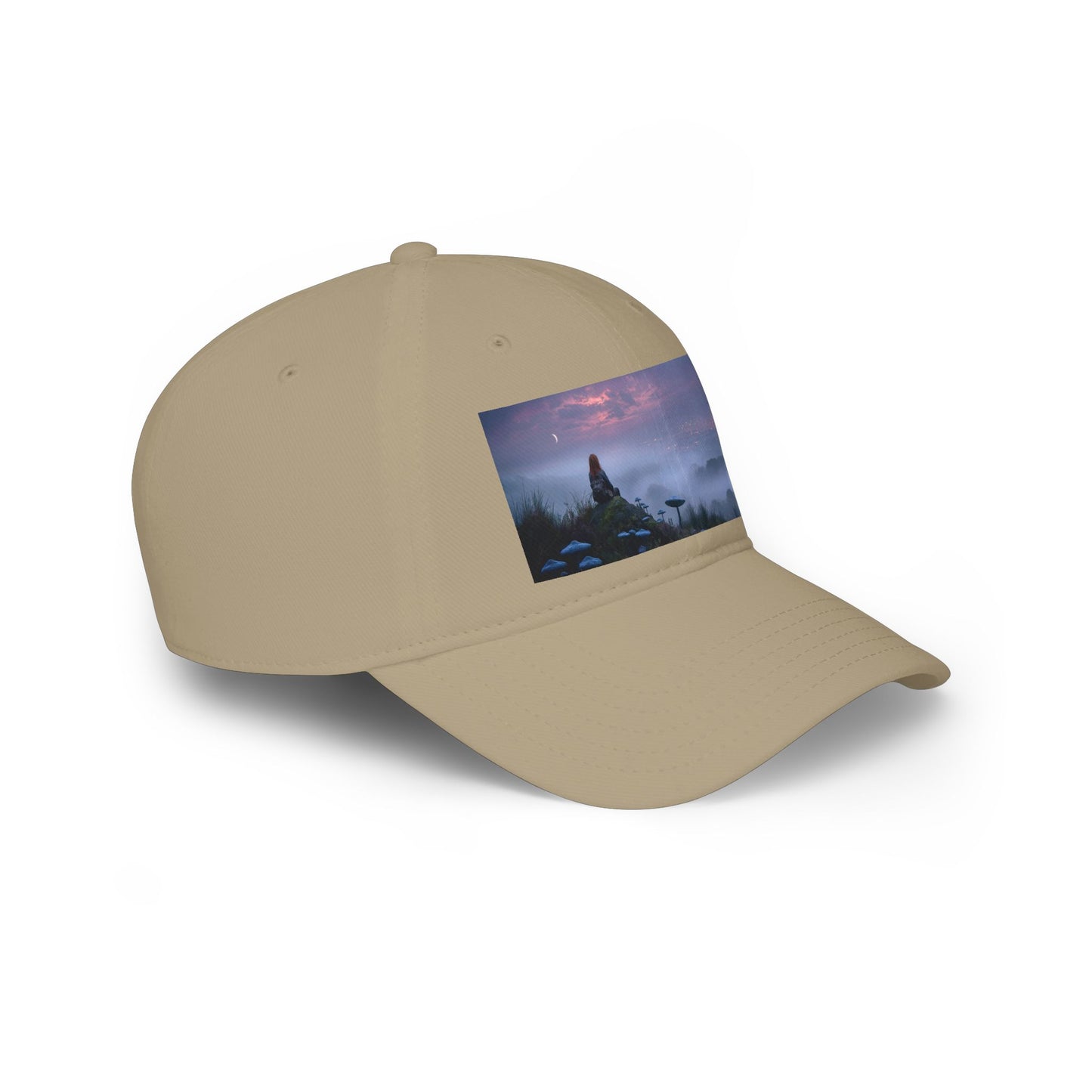 Misty Mountain Moonlight Low Profile Baseball Cap – Red-Haired Wanderer at Twilight