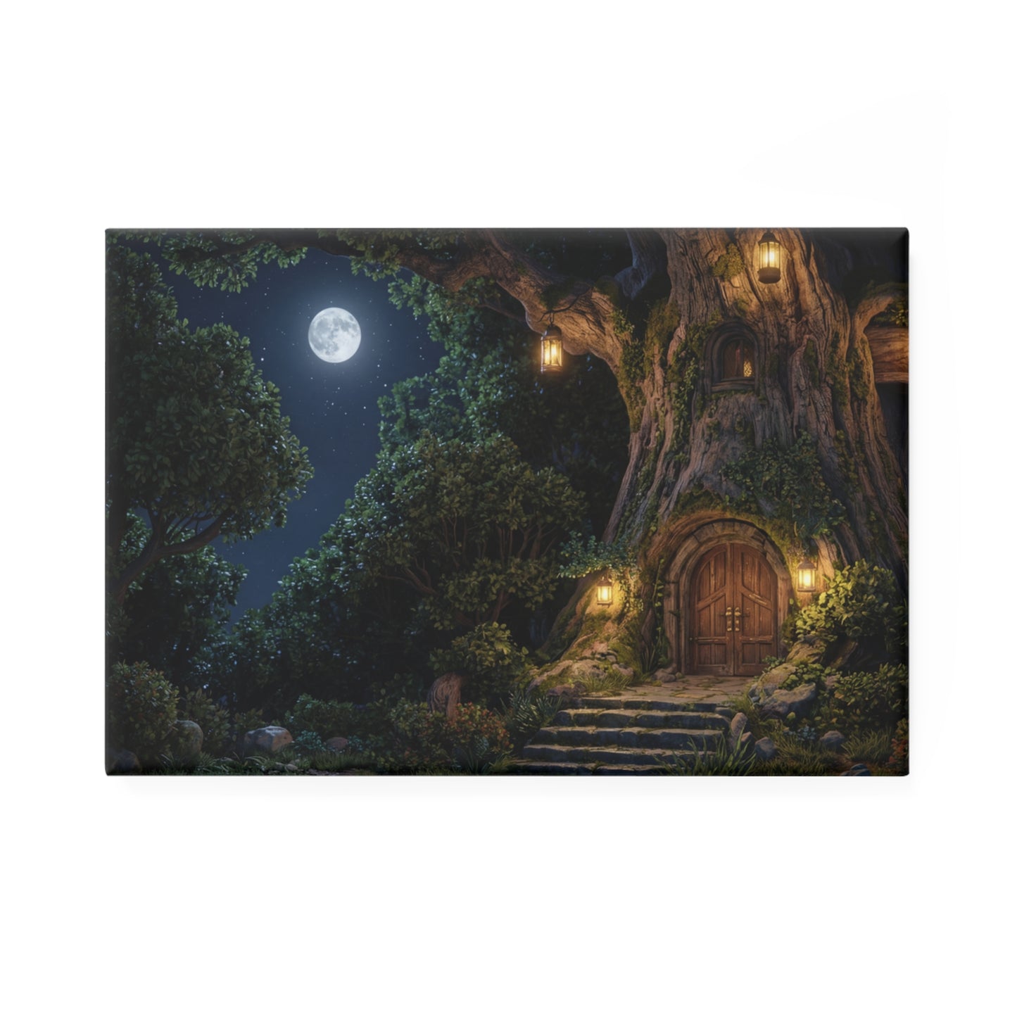 Moonlit Treehouse Doorway Button Magnet, Rectangle (1 & 10 pcs) – Whispering Grove Welcome