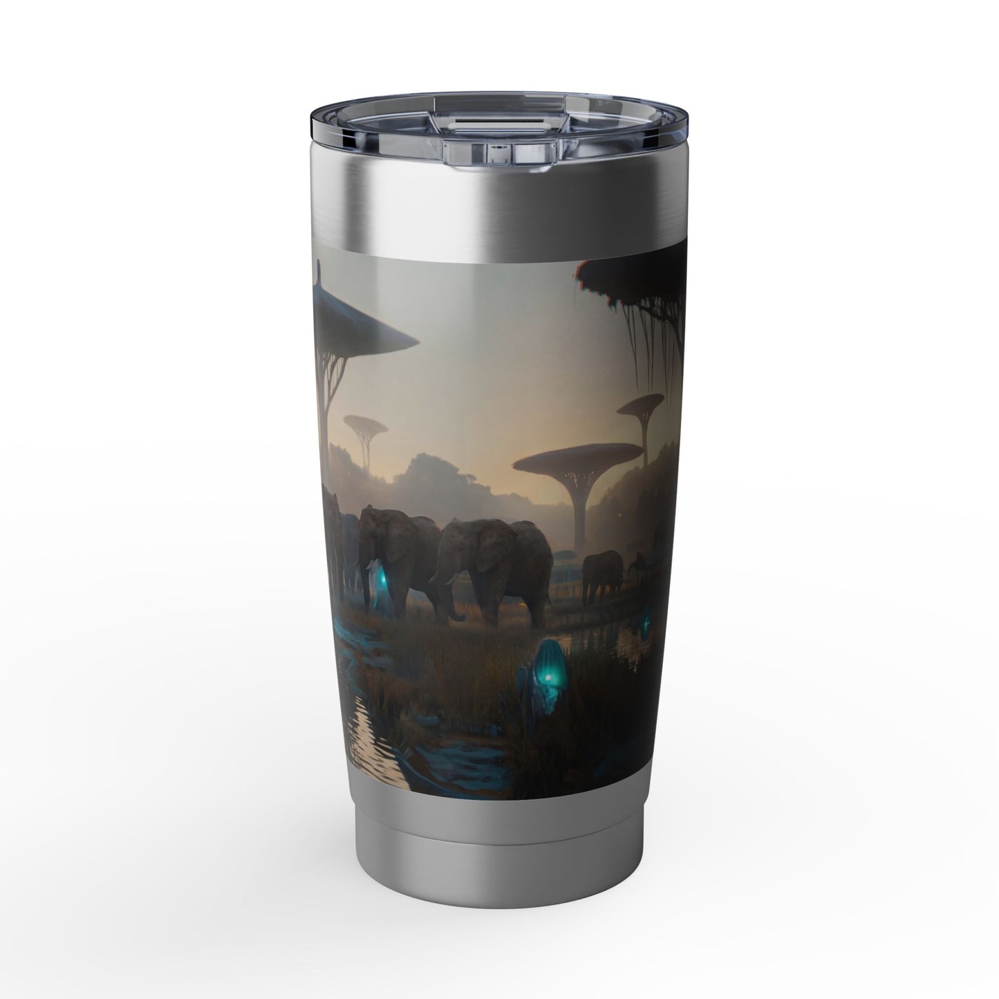 Elephants Among Sky-Trees Vagabond 20oz Tumbler – Dawn’s Whispering Savanna