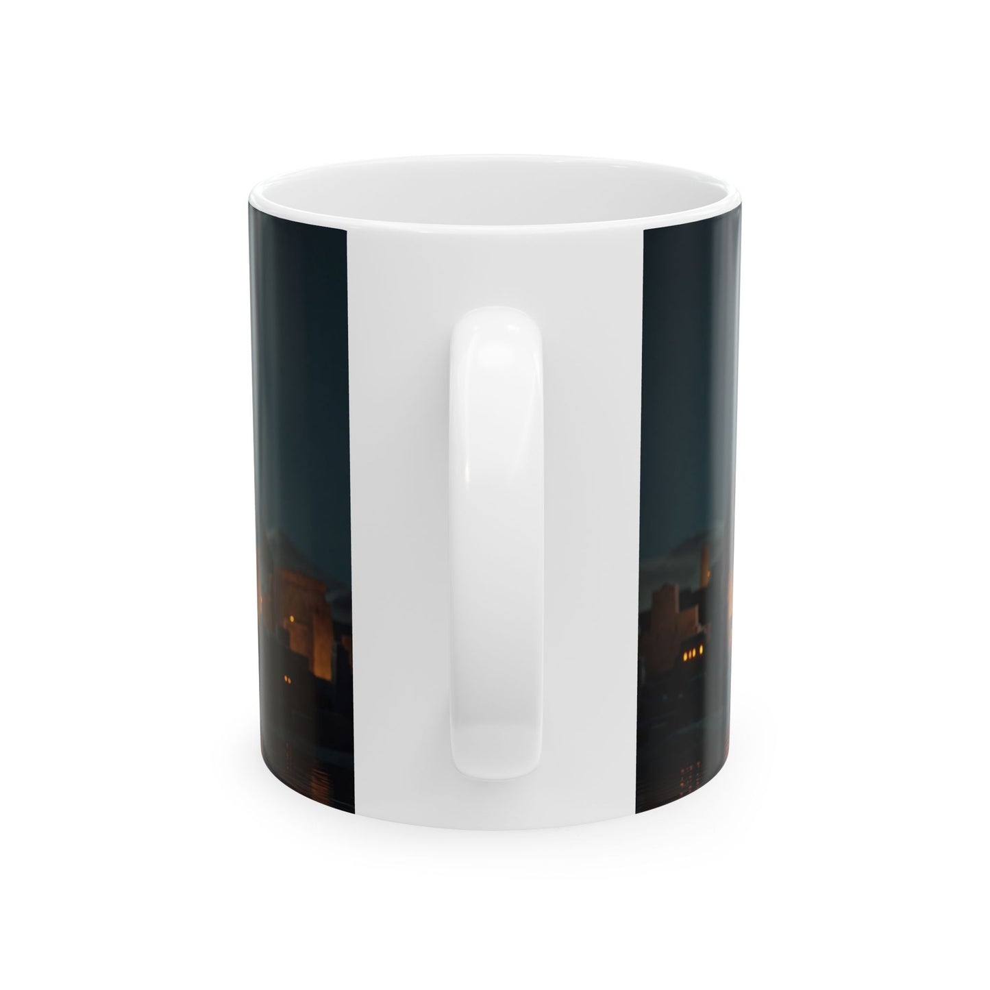 Starlit Cat by Pyramids Ceramic Mug – Midnight Magic Walks the Nile