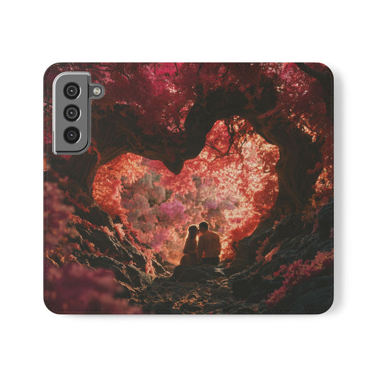 Crimson Arch Flip Cases – Heart-Shaped Canopy Romance
