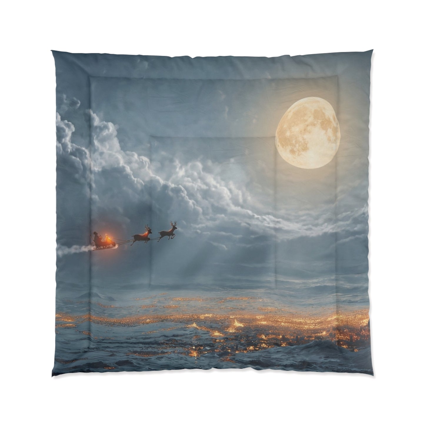 Midnight Sleigh Ride Comforter – Lunar Glow Over Winter Town