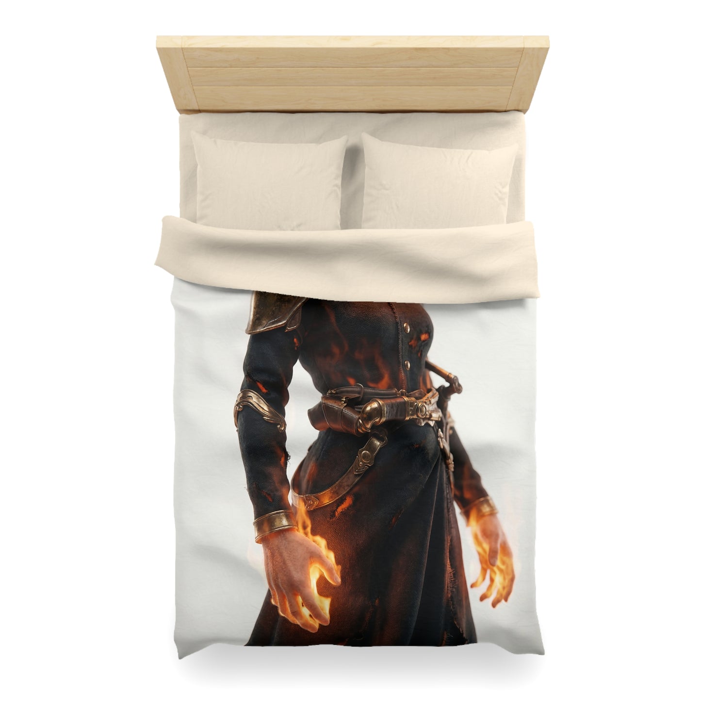 Flame-Wreathed Sentinel Microfiber Duvet Cover – Ashes and Ember Reverie