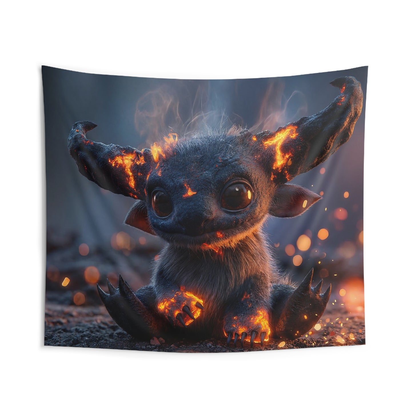 Fiery Horned Beastling Indoor Wall Tapestries – Molten Ember Whimsy