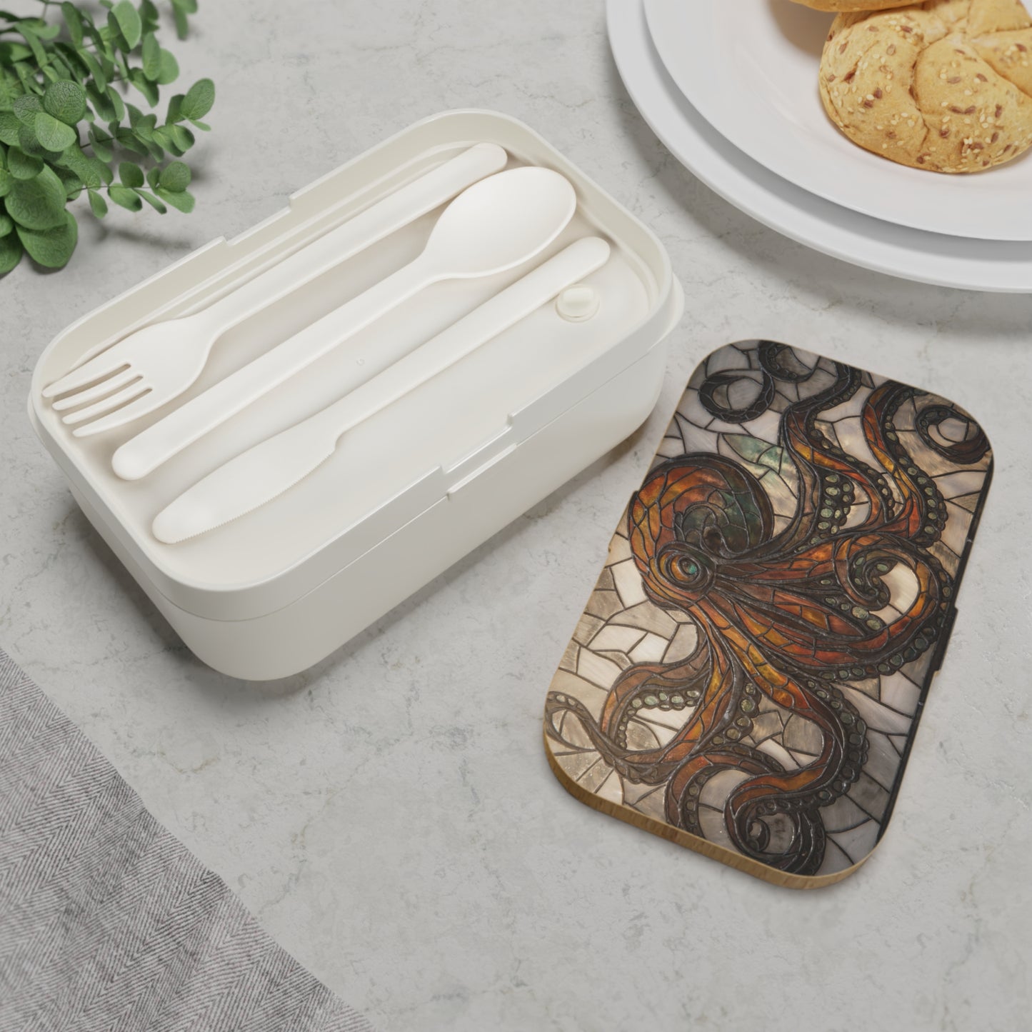 Stained Glass Octopus Bento Lunch Box – Deep Sea Cathedral Glow