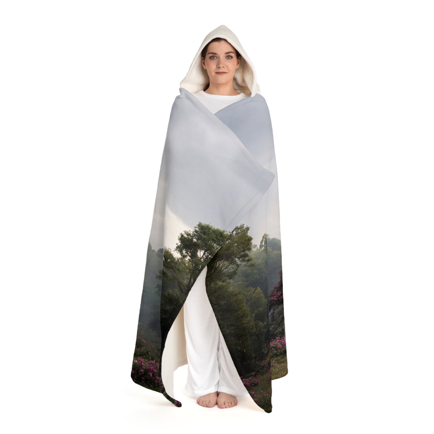 Rose-Clad Castle Hooded Sherpa Fleece Blanket – Twilight Bloom Sanctuary