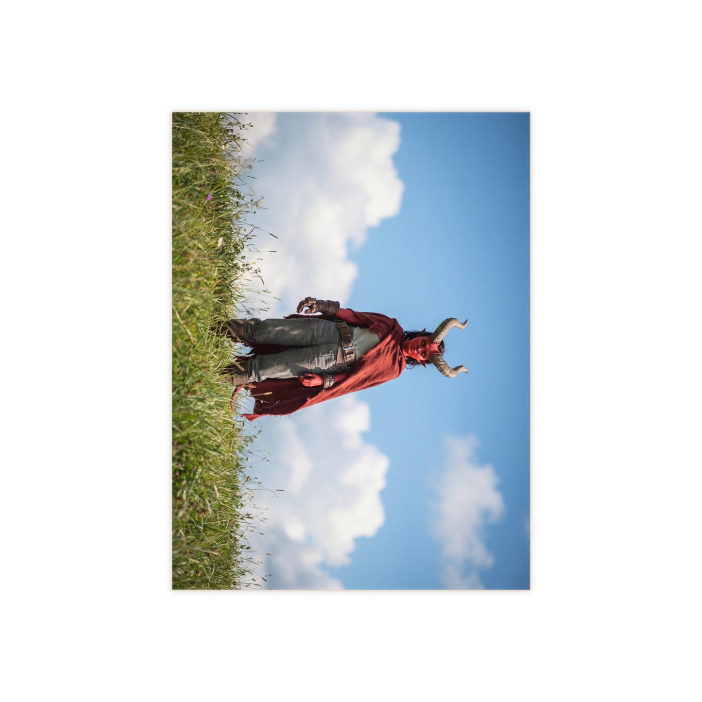 Horned Guardian Ceramic Photo Tile – Standing Proud in Sunlit Meadow