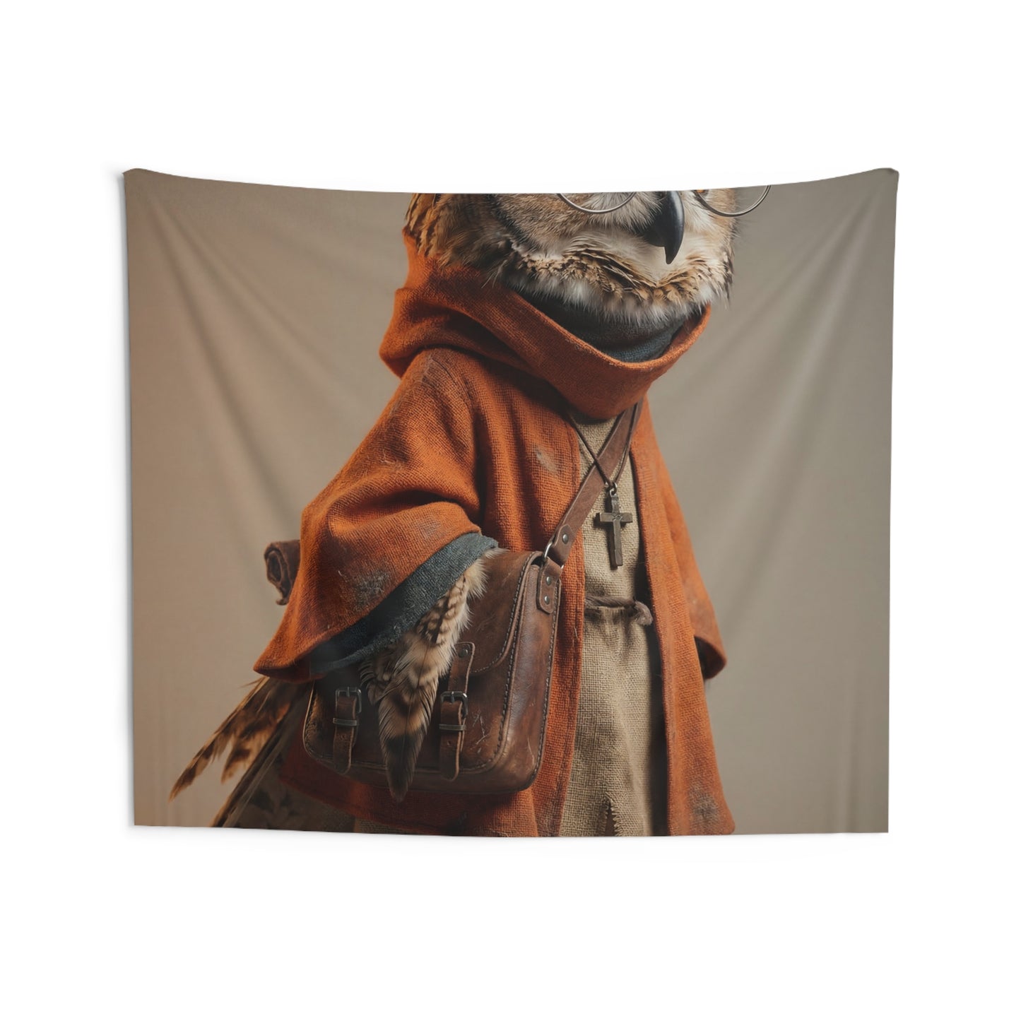 Wise Owl Scholar Tapestry – Warm Light, Worn Textiles, and Gentle Curiosity
