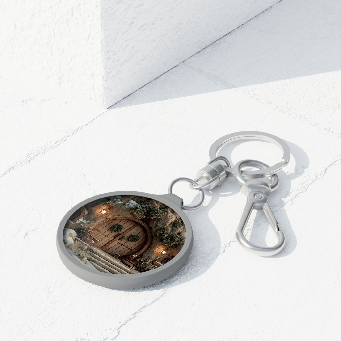 Winter Treehouse Keyring Tag – Cozy Hearth in Snowbound Forest