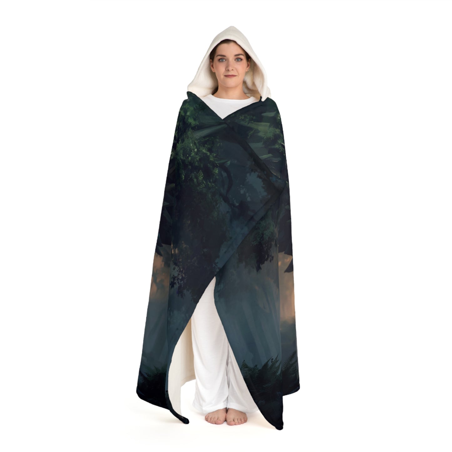 Ancient Forest Dragon Hooded Sherpa Fleece Blanket – Whispers of the Verdant Sentinel