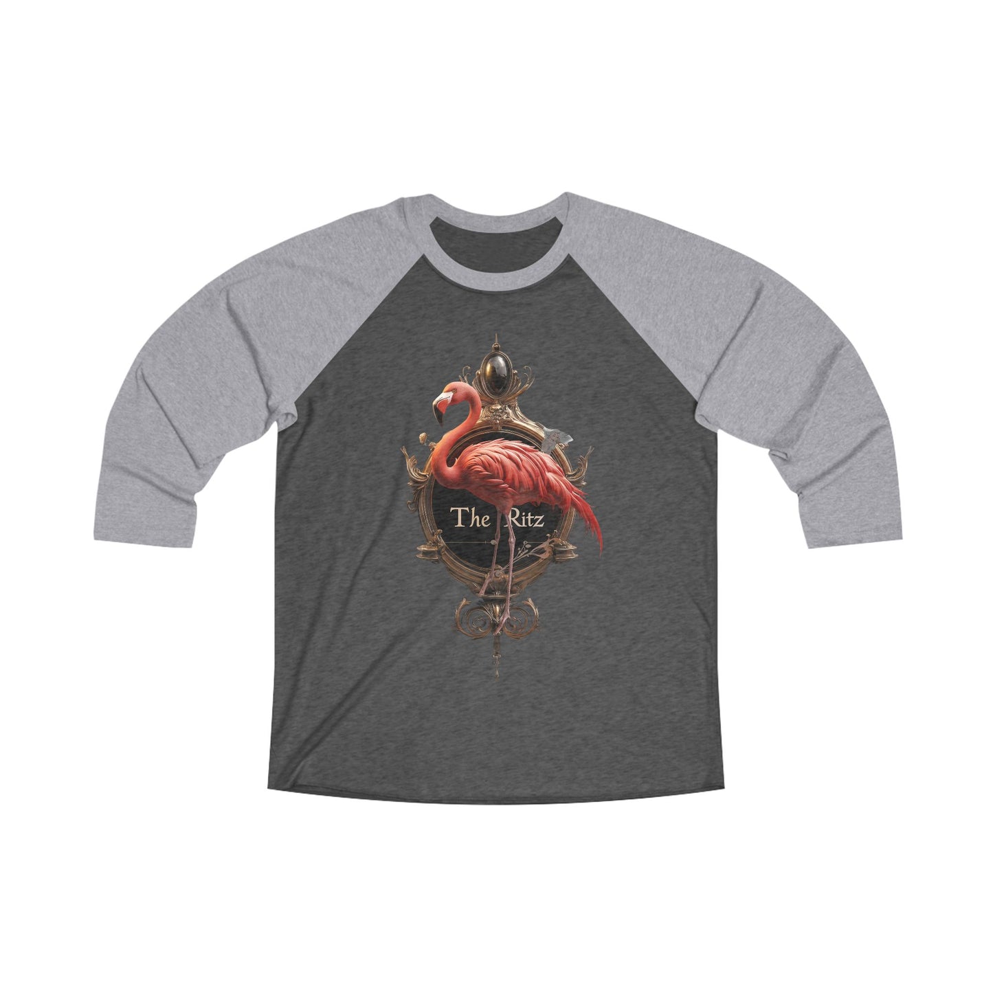 Ritz Flamingo Tee – Ornate Golden Crest Graphic