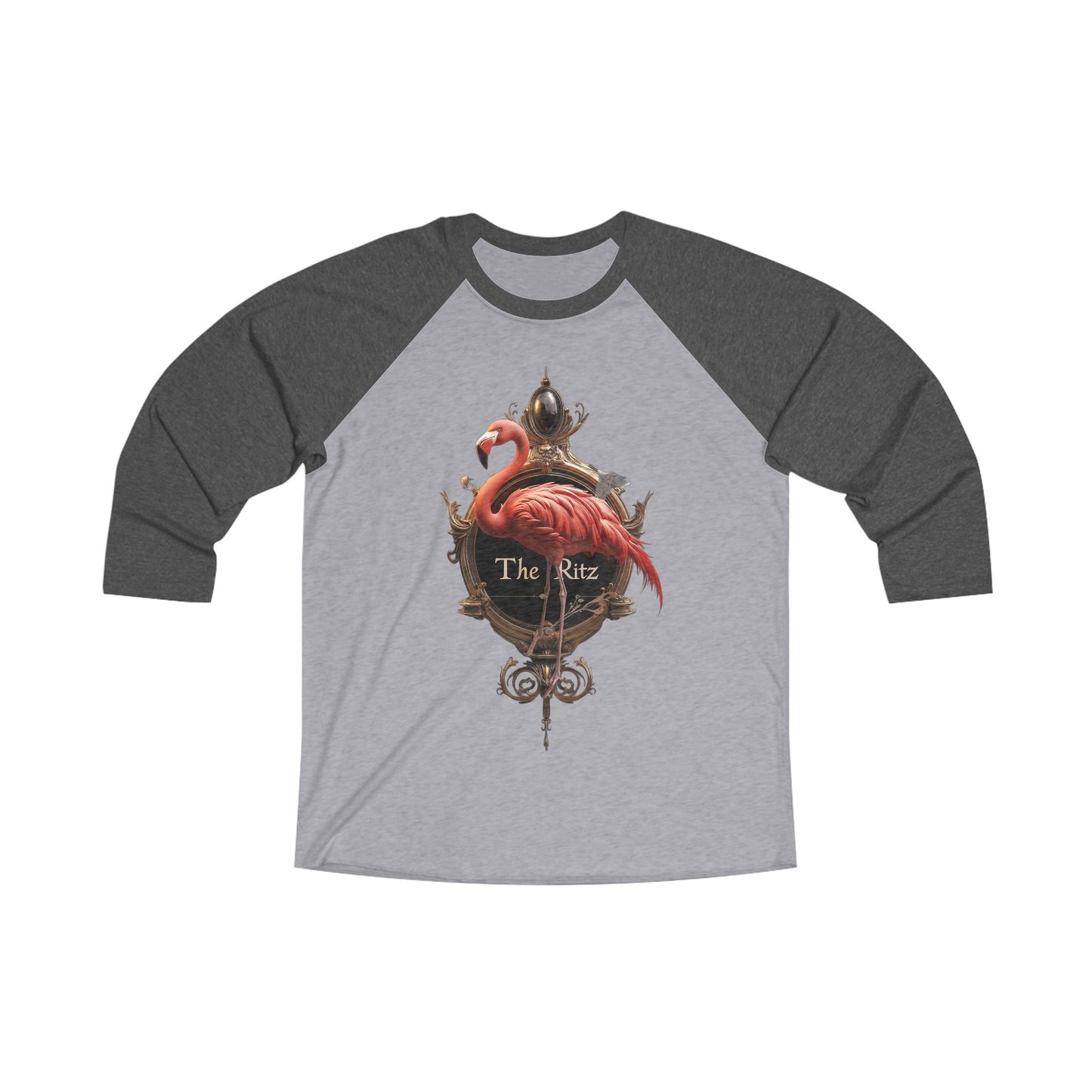 Ritz Flamingo Tee – Ornate Golden Crest Graphic