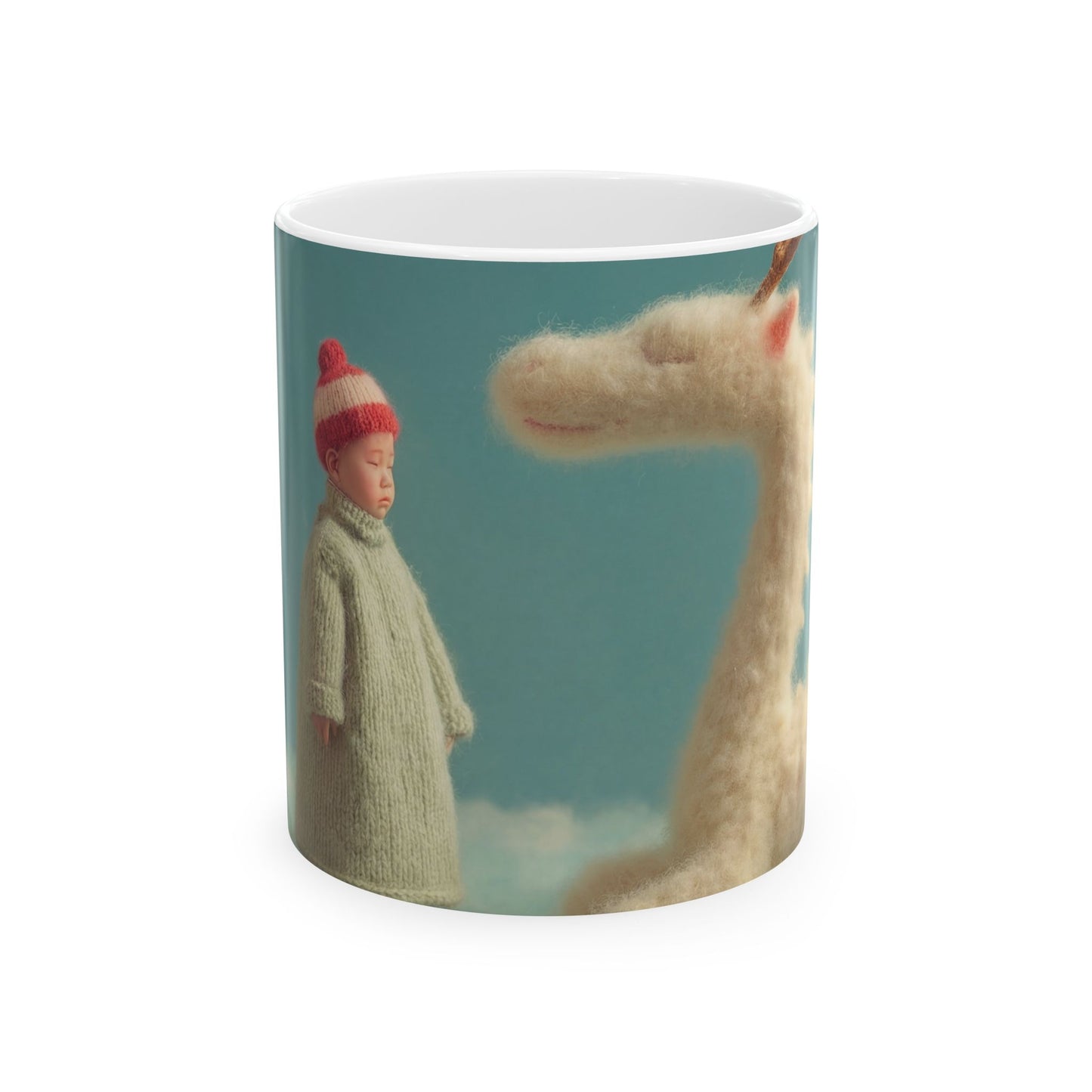 Woolen Dragon & Child Ceramic Mug – Cloud-Filled Whimsy