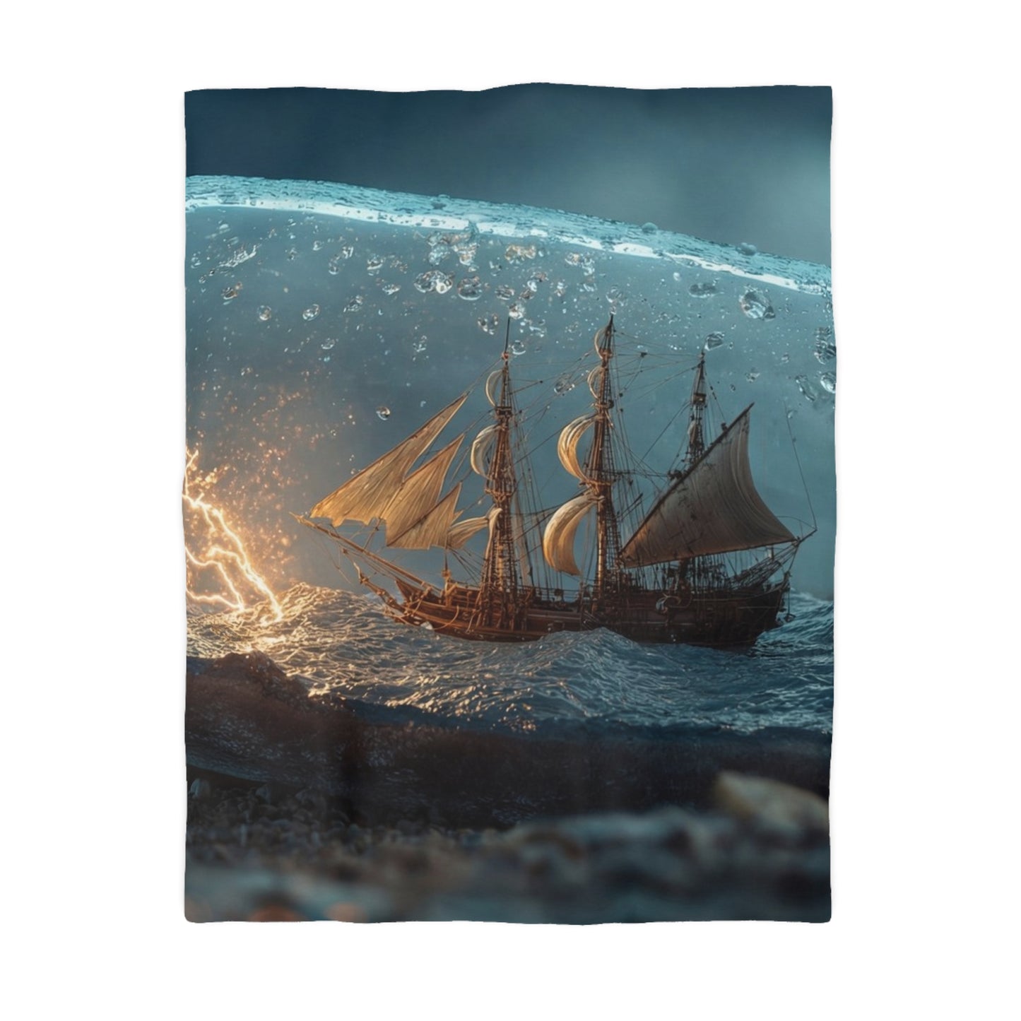 Storm-Sailed Ship in Bottle Microfiber Duvet Cover – Pocketed Ocean Dreamscape