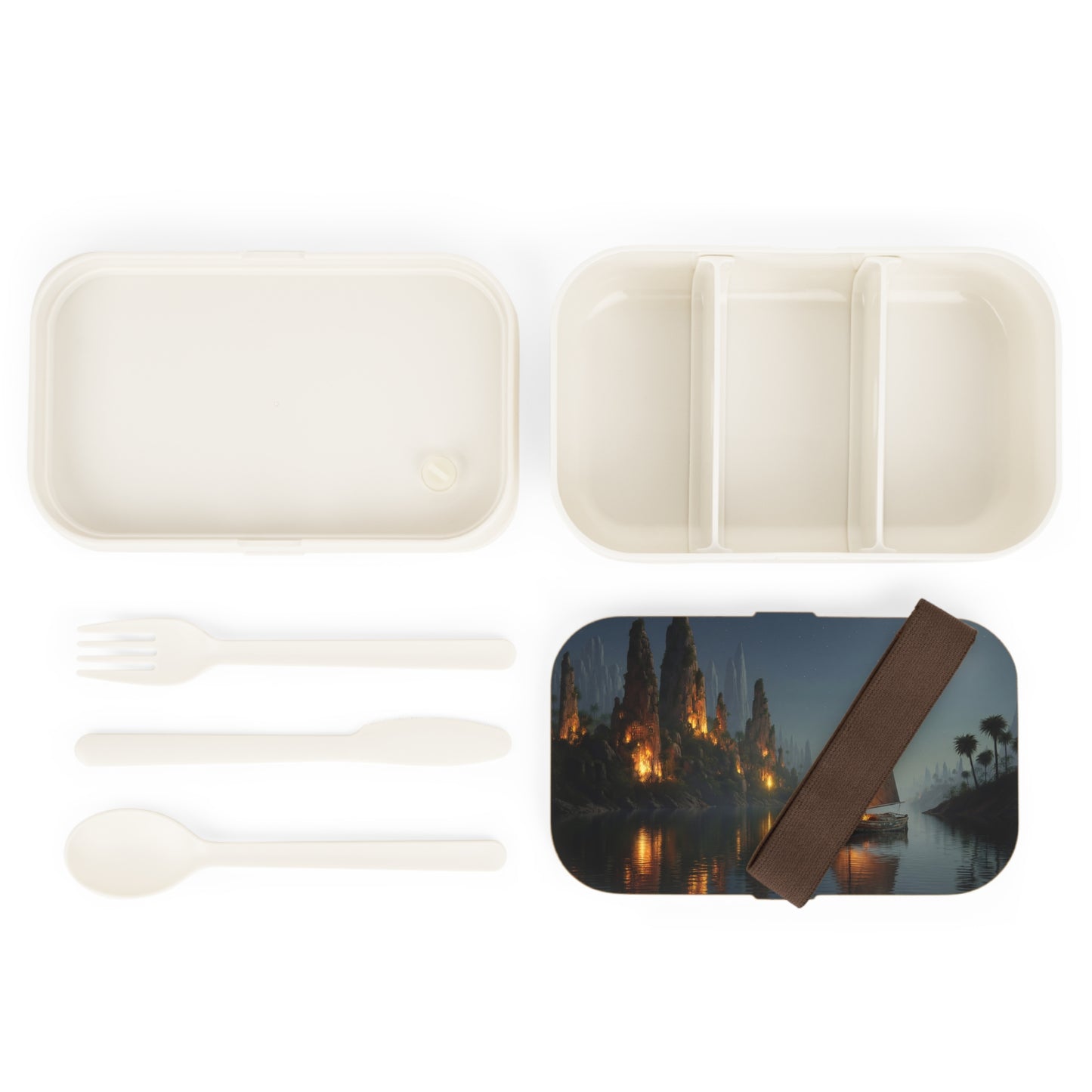 Moonlit Sailboat Bento Lunch Box – Serene River Journey Under Stars