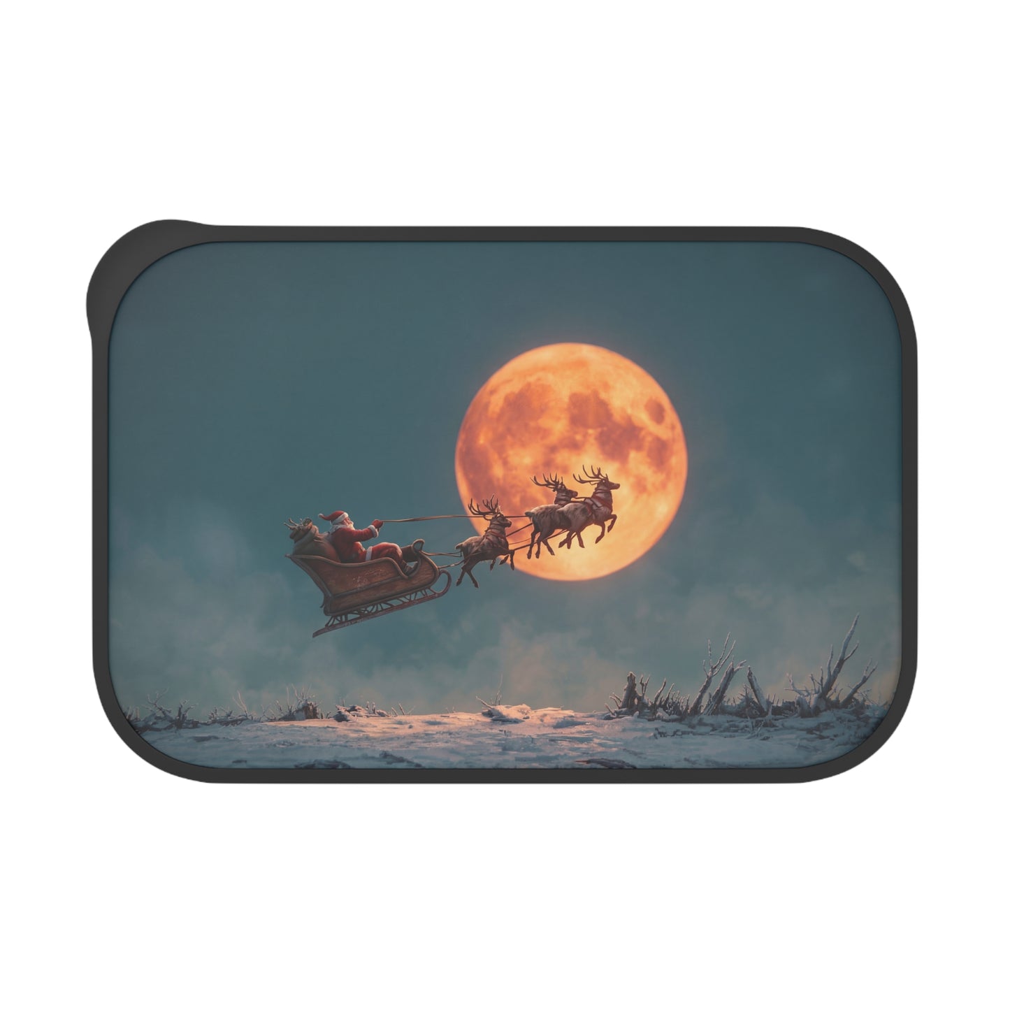 Santa’s Midnight Flight PLA Bento Box with Band and Utensils – Crimson Moon Over Frosty Peaks