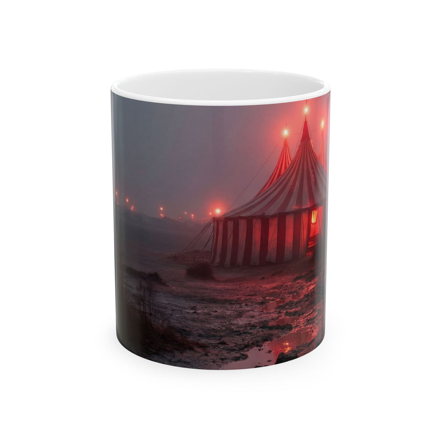 Crimson Circus Tent Ceramic Mug – Midnight Fog & Velvet Lights