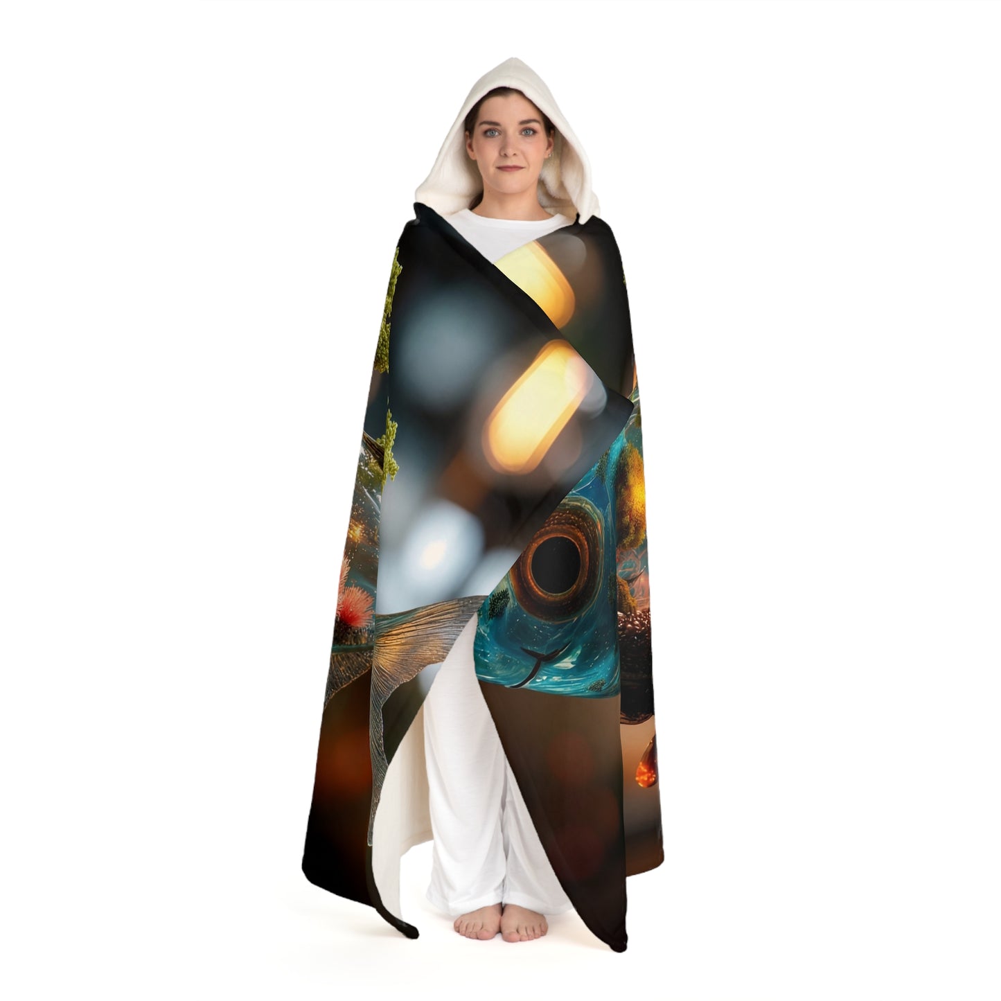 Enchanted Forest Fish Hooded Sherpa Fleece Blanket – Liquid Twilight Dreamscape